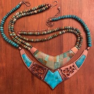 Earring, ring and Turquoise Necklace Bundle